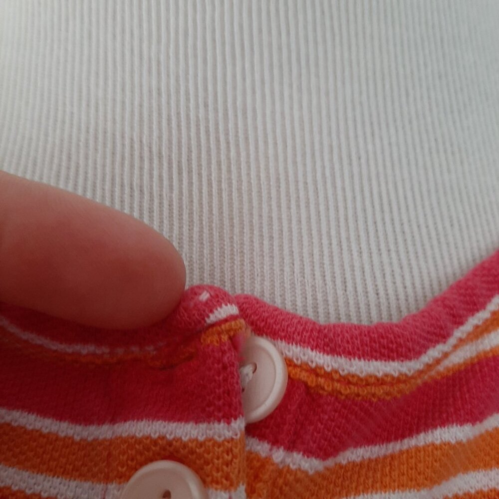 90s GAP Y2K Striped Knit T Henley Button Preppy Retro Y2K Orange Pink Cotton S/M - Picture 6 of 6